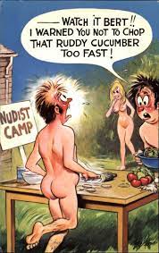 Risque Comic Nudist Camp Man Chopping Cucumbers Bamforth Vintage Postcard |  eBay