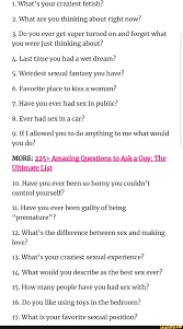 1. What's your craziest fetish? 2. What are you thinking about right now?  3. Do you