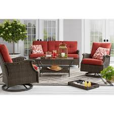 Member S Mark Agio Stockton 4 Piece Patio Deep Seating Set With Sunbrella Fabric Cherry Sam S Club Deep Seating Outdoor Seating Set Patio Furniture Sets