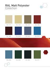The colours depicted on the following chart are for guidance only.the displayed colour will depend on your monitor and browser and pearl or metallic colours cannot be shown adequately. Ral Matt Polyester Collection