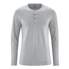 Poche plaquée sur la poitrine. Tee Shirt Homme Col Tunisien En Chanvre Et Coton Bio Aux Manches Longues