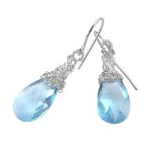 Wire Crochet Dangle Earrings Baby Blue Crystal Yooladesign