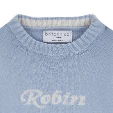 Camden Personalised Light Blue Cashmere Sweater For Babies Powder Blue Baby Cashmere Sweater Britannical