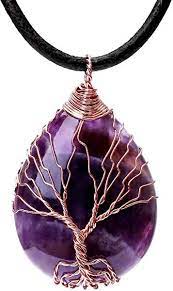 Amazon Com Potessa Tree Of Life Teardrop Heart Amethyst Crystal Pendant Necklace Cop Crystal Necklace Pendant Opal Pendant Necklace Amethyst Crystal Necklace