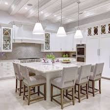 Red and white trendy kitchen design with a large island counter. 23 White Kitchens Without Wood Floors Down Leah S Lane