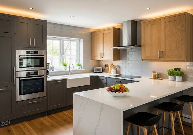 Modern Mauritian kitchen comparing a kitchen island and peninsula