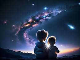 Two children looking at the stars in the sky Image & Design ID 0000157518 - SmileTemplates.com
