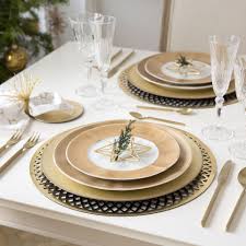 Yuvarlak Altin Rengi Baskili Amerikan Servis Sofra Takimi Noel Zara Home Turquia Zara Home Mesa Jantar