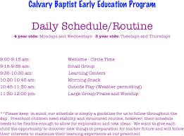 Calvary Baptist Early Education Program Daily Schedule