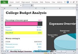 Student College Budget With Chart Template For Excel 2013
