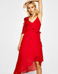 Bershka Volanli Asimetrik Elbise Red Ruffle Dress Asymmetrical Dress Dresses
