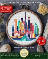 Cross stitch is an ancient old form of embroidery that involves diagonally sewing a double stitch within crossing intersections of the horizontal and vertical threads of fabric. Dubai Cross Stitch Pattern For Instant Download P139 Easy Cross Stitch Counted Cross Stitch Embroider Kasnak Sanati Kanavice Ornekleri Kanavice Tasarimlari