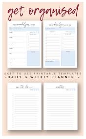 Daily Weekly Printable Planner Pack Productivity Planner In Blue Digital Download To Do List Template A4 And Letter Size Daily Planner Printables Free Planner Printable Planner