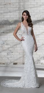 Sleeveless V Neck Lace Sheath Wedding Dress With Sheer Corset Bodice And Sweep Train Love By Pnina Wedding Dresses Sweep Train Wedding Dress Bridal Dresses