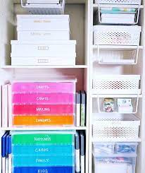 Office Supplies In Rainbow Bins Home Office Closet The Home Edit Home Office Organization