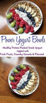 Healthy Power Yogurt Bowls With Fruit Crunchy Granola And Flaxseed Recipe Healthy Yogurt Yogurt Recipes Healthy Protein