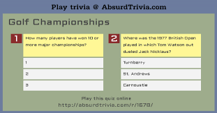 Callaway drivers callaway golf bags callaway irons disc golf baskets drivers driving range tees gap wedges golf ball retrievers golf balls golf cart covers golf cart tires golf carts golf chippi. Trivia Quiz Golf Championships