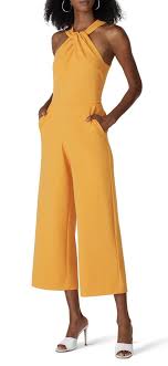 RACHEL Rachel Roy Twist Front Halter Wide Leg Jumpsuit Marigold XS
