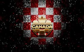The canadian side's made it. Download Wallpapers Canadian Football Team Glitter Logo Concacaf North America Red White Checkered Background Mosaic Art Soccer Canada National Football Team Csa Logo Football Canada For Desktop Free Pictures For Desktop Free