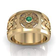 Celtic Ring Sterling Silver Gold Plated Emerald Men S Celtic Cross Wedding Ring Mens Ring Designs Mens Jewelry Rings For Men