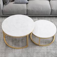 Nordic Style Coffee Table Gold Metal White Marble Living Room Accent Table With Round Top Set Of 2 In 2020 Gold Coffee Table Marble Round Coffee Table Round Gold Coffee Table