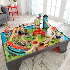 Not only do they keep all those tracks and cars and whatnots off the floor, but the elevated height makes it easier for mom and dad to play too. Kidkraft 85 Piece Pacific Railway Wooden Plastic Train Table Set 18030