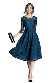 Mode Hochzeitsgastekleidung Damen Vintage Rundhals Flare 3 4 Armel Knie Lang A Linie Stickerei Sp Festliche Kleider Knielang Party Kleider Kleid Hochzeitsgast