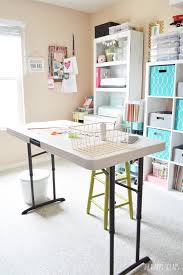 If your craft room is a complete disaster area and you'd like to reorganize and redecorate, check out these 22 ideas for decorating on a budget. Cute Functional Craft Room On A Budget The Happy Scraps