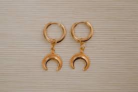 Small Earrings With Pendant Gold Minimalist Filigree Moon - Etsy