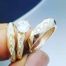 Trio De Matrimonio En Oro De 14K, 14k Gold Trio Wedding Bands - Etsy Norway