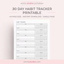 30 Day Monthly Habit Tracker Printable A4 Study Planner Printable Habit Tracker Printable Study Planner Printable Free