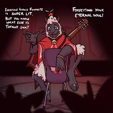 183618 - safe, artist:disparitybit, lamb (cult of the lamb), bovid,  caprine, domestic sheep, mammal, sheep, anthro, cult of the lamb, chair,  cloak, crown, ewe, female, guitar, headwear, jewelry, musical instrument,  red crown (