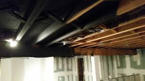 Which ever i think you should stay light. Exposed Basement Ceiling Sprayed Black Diy Exposed Basement Ceiling Basement Ceiling Black Basement Ceiling