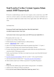 Apr 23, 2016 · cemepoker yaitu agen poker online, domino, ceme, dan capsa yang menyediakan beraneka banyak game dgn 1 user id saja dan cemepoker di anugerahkan juga sebagai duta judi poker dgn rating win tertinggi. Pdf Contoh Soal Lomba Cerdas Cermat Agama Islam Untuk Smp Pdf Sahabat Muslim Academia Edu