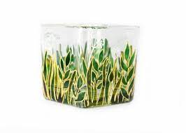 Hand Painted Glass Candle Holder Tea Light Candle Holder Spring Hand Painted Glass Stained Glass Green Leaves Home Decor Painted Glass Candle Holders Painting Glassware Glass Painting Designs