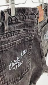 Black Levi Shorts, Vintage Jeans 550, Levi Cutoff Frayed, Peace Sign French  Words Embroidered Jeans Shorts for Women, size 34, Daisy Dukes