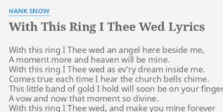 With This Ring I Thee Wed Lyrics By Hank Snow With This Ring I