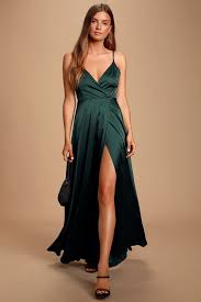 Ode To Love Emerald Green Satin Maxi Dress In 2020 Green Silk Dresses Green Satin Dress Satin Maxi Dress