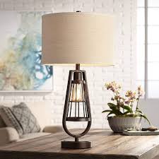 Maybe you would like to learn more about one of these? Topher Rustic Industrial Table Lamp With Nightlight Led Edison Brown Metal Burlap Drum Shade For Living Room Bedroom Bedside Nightstand Office Family Franklin Iron Works Amazon Com