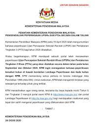 Untuk makluman pelajar dan ibu bapa, keputusan. Tiada Peperiksaan Online Upsr Atau Pt3 Kementerian Pendidikan Alhijrah Online