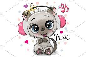 Cartoon Cat Girl With Headphones Kitten Cartoon Cute Drawings Cute Cartoon