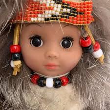 Native American Papoose Sculpture signed Heather Healey with Silver Fox Tail