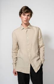 Long Sleeve Linen Shirt Men 120% LINO