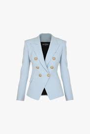 Balmain Light Blue Double Breasted Crepe Blazer Stylish Blazer Blazer Designs Stylish Work Attire