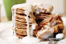 cinnamon roll pancakes with icing
