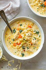 Creamy Chicken Soup With Pasta And Spinach Creamy Chicken Soup Pasta Soup Recipes Chicken Pasta Soup Recipe