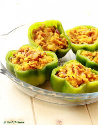 Bharvan Mirchi Indian Stuffed Peppers I D Use Red Or Yellow Bell Peppers Instead Of Green Capsicum Recipes Stuffed Peppers Indian Food Recipes
