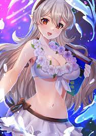 edamameoka, corrin (female) (fire emblem), corrin (female) (summer) (fire  emblem), corrin (fire emblem), fire emblem, fire emblem fates, fire emblem  heroes, nintendo, commentary request, highres, 1girl, bikini, bikini skirt,  black hairband, book,