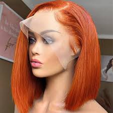 Ginger Bob Lace Frontal Wig Short Straight Colored Human Hair Wigs Pre  Plucked