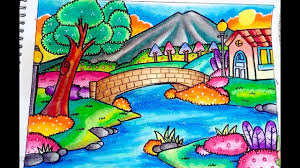 Cara menggambar pemandangan air terjun, cara mewarnai gradasi crayon, cara menggambar pemandangan alam mudah, cara menggambar untuk anak sd, drawing scenery. Cara Menggambar Dan Mewarnai Pemandangan Dengan Gradasi Warna Oil Pastel By Momocha Drawing